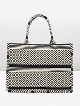 PRIMROSE Black and White Geometric Pattern Canvas Tote Bag for Women